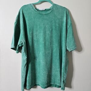 Zenana Green 90s Acid Wash Cotton Short Sleeve T-Shirt Size S/M